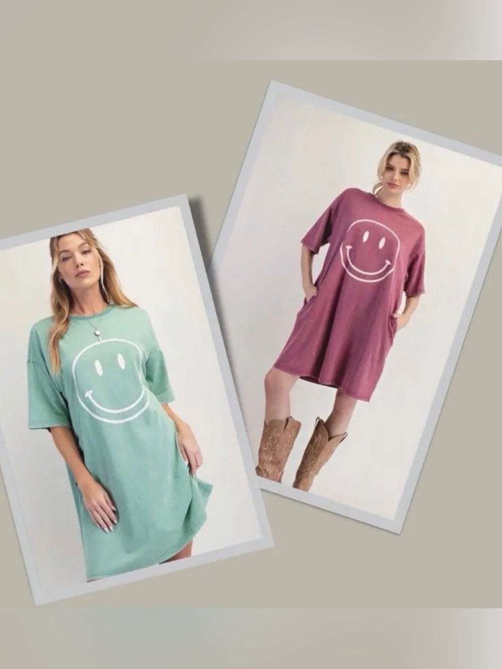 New easel smiley face shirt dress pockets seafoam or cranberry small med large